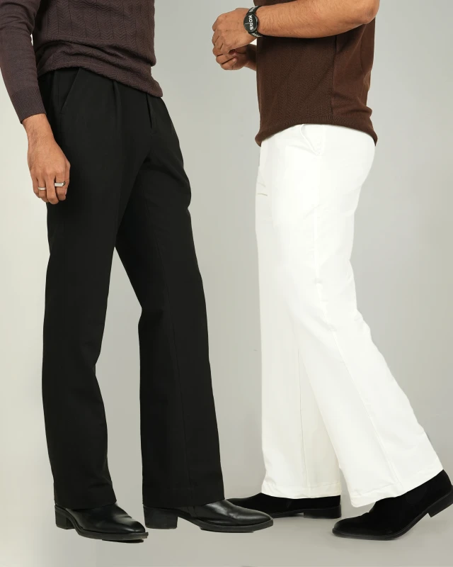 Premium Adjustable Formal Boot Cut Pant - Black + White Combo