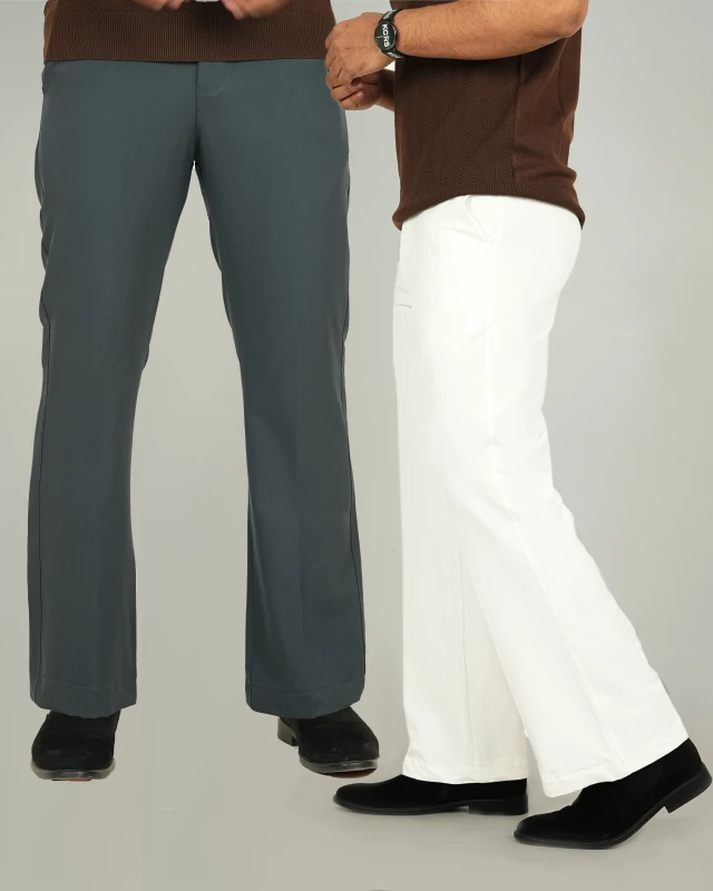Premium Adjustable Formal Boot Cut Pant - White+Ash Combo