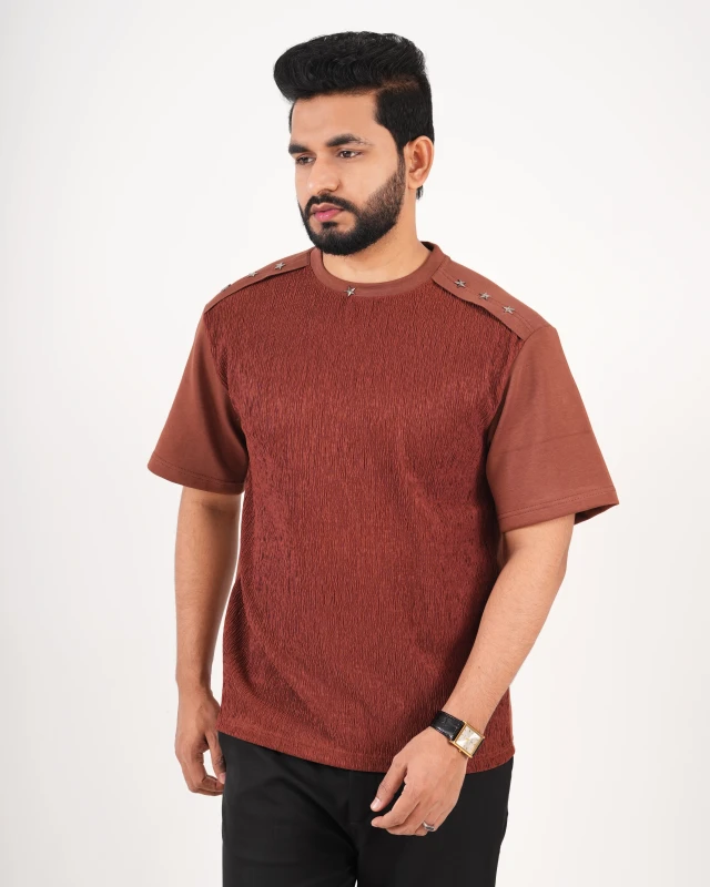 Premium China Imported Luxury Textured T-Shirt - Terracotta Sienna