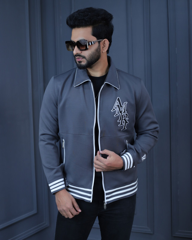 Premium Quality Amiri Embroidery Sacket - Ash