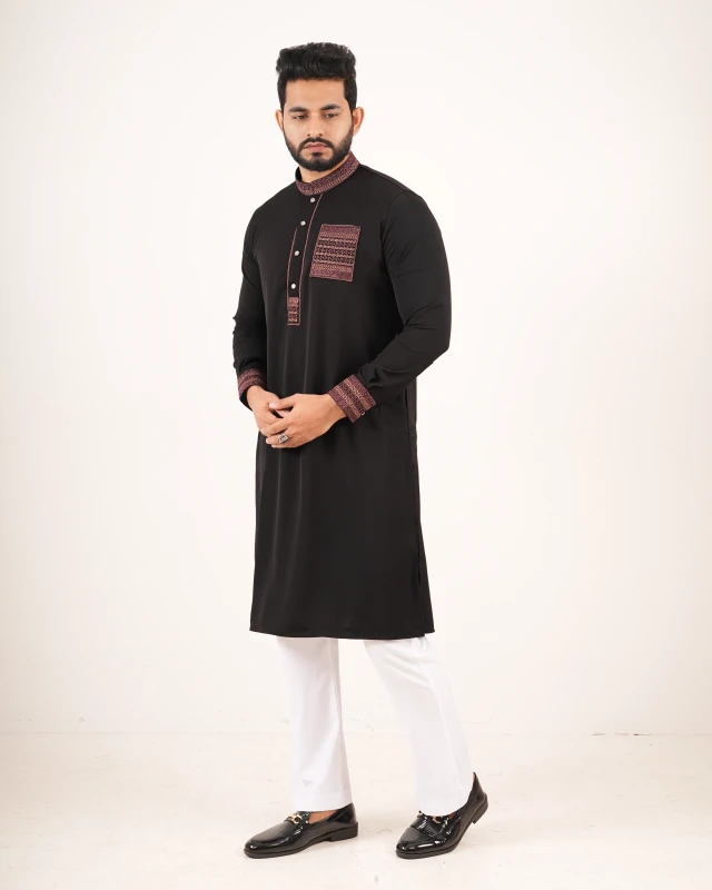 Premium Embroidery Design Panjabi - Black