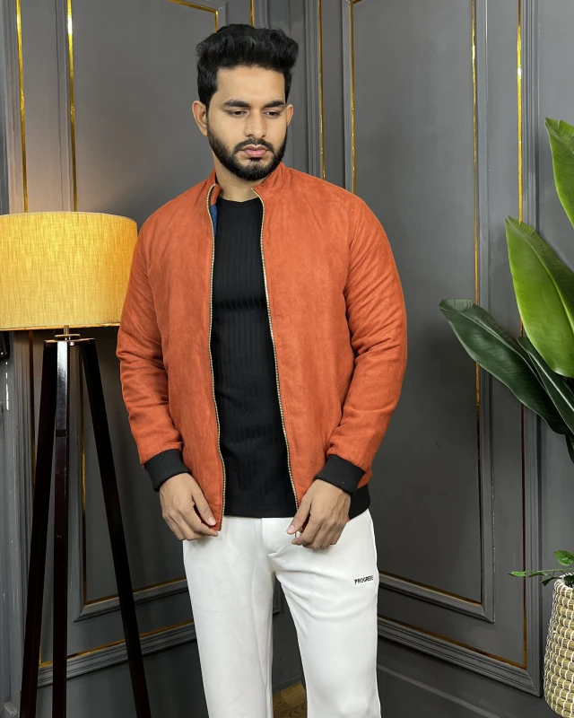 Stylish Zipper Bomber Jacket -  Terracotta Orange