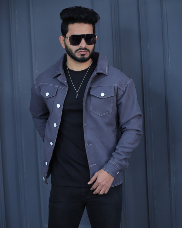 Premium Quality Suede Leather Trucker Jacket - Ash